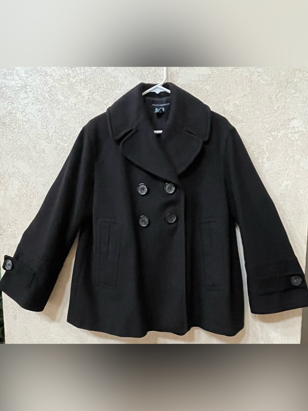 French Connection Virgin Wool Blend Double-Breasted Pea Coat, Size 10- Flawed